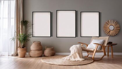 Scandinavianstyle Mockup Poster Frames Embodying Minimalist Interior Design with Archmhair A Tranquil and Elegant Scene for Digital Art, Home Decor, or Inspiration