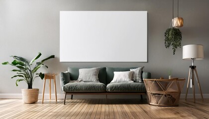 3D Scandinavian Style Interior Mockup Poster in Cozy Warmth and Clean Lines, Boasting Bold Geometric Patterns, Natural Textures, and a Minimalist Elegance.