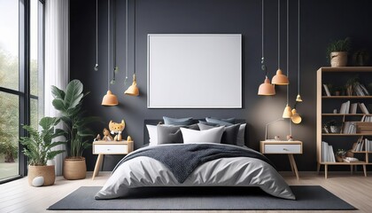 Vibrant Kids Room Scene Scandinavian Style Poster Backdrop with Cheerful Pastels, Cozy Textures, and Playful Toys in a Modern Nordic Interior Setting