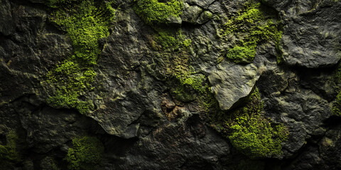 A close-up of a damp moss-covered wall