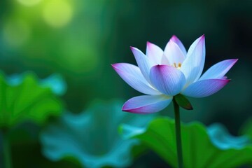 Blue and green hues of a blooming lotus flower in nature, blue, green, serene