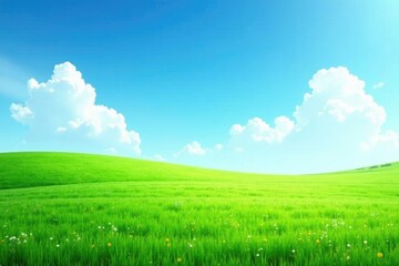Obraz premium calm and quiet scene of green fields under open sky, peaceful, blue