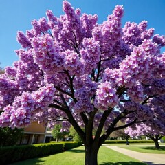 Fototapeta premium Jacaranda tree with a mix of purple and white flowers, nature, blossoms, nature