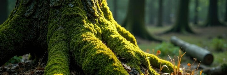 Moss and lichen on ancient tree trunks in the Adygea mountains, adygea, branches