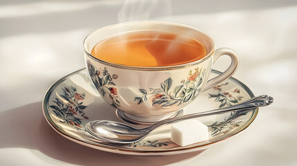 Fototapeta premium Elegant Classic English Tea Service with Decorative Cup and Saucer - English Breakfast Tea