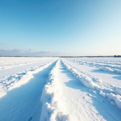 Obraz premium Snow-covered field with melting snow banks in the background, sky, field