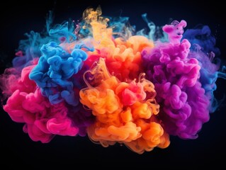 Ink clouds mixing with colors. Background is plain dark. Use for creativity and backgrounds