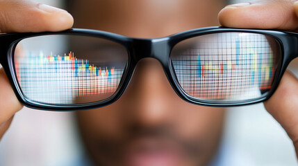 Business person with stock data on glasses