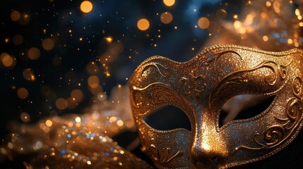 Gold mask with bokeh background