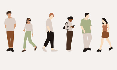 flat minimal people male and female vector illustration in spring summer clothing concept isolated set collection. For architecture rendering, graphic design, info graphic, media