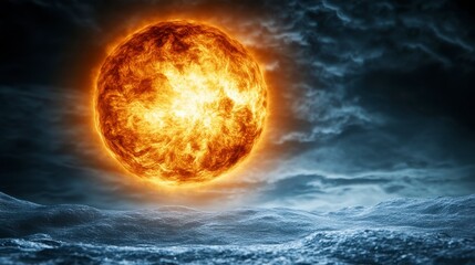 Fiery Sun Over Night Mountains