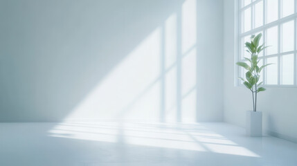 Fototapeta premium White room with a window and light shadow on the floor