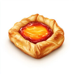 Puff pastry glistens, sweet treat tempts with jammy center, waiting to be enjoyed