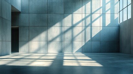 Fototapeta premium Empty Modern Concrete Room, Sunlight through Windows