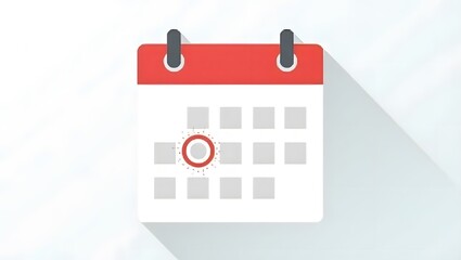 A flat design vector illustration of a calendar icon with a red header and two gray binding rings at the top