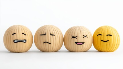 Four Knitted Emoji Balls With Different Expressions