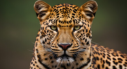 Fototapeta premium Majestic Leopard Portrait: Wild Cat Close-up in Stunning Detail, Powerful Gaze