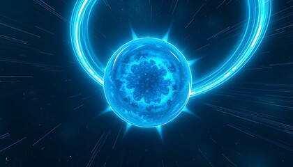 Obraz premium Celestial Orb: A Striking Blue Planet with Glowing Rings