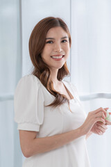 Asian young women and skin care with skin care cream