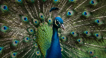 Obraz premium Majestic Indian Peacock Displaying Vibrant Plumage in Full Glory