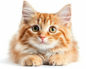 Obraz premium Fluffy ginger kitten, studio shot, white background, pet advertisement