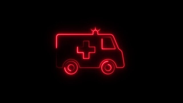 Animated Emergency Ambulance. Medical Response Vehicle for Health, Hospital, Rescue, and Aid Services &ndash; Isolated Thin Stroke Design in Red for Web and Graphics 4k video footage.