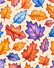 Obraz premium Colorful autumn leaves pattern, fall design, background, textile