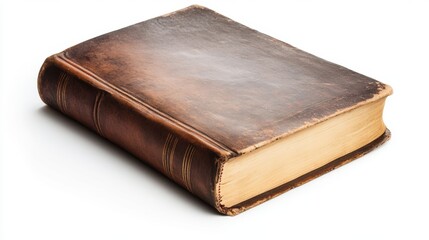 Obraz premium Old Vintage Leather Bound Book on White Background Isolated