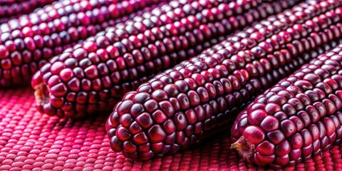 Deep purple Peruvian corn kernels, a captivating silhouette against a tablecloth.  Maiz morado's rich hue.