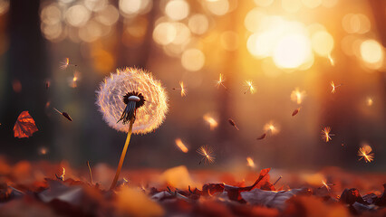 Golden Hour Dandelion – Dreamy Nature Photography with Floating Seeds