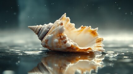 Seashell Reflection on Dark Wet Surface