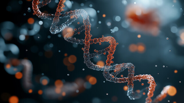 A microscope view of modified DNA strands displayed on advanced digital equipment in a biotechnology lab. The scene highlights breakthroughs in genetic engineering and molecular biology.