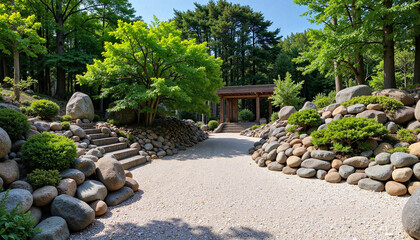 Tranquil rock and sand garden in Kyoto, serenity and harmony