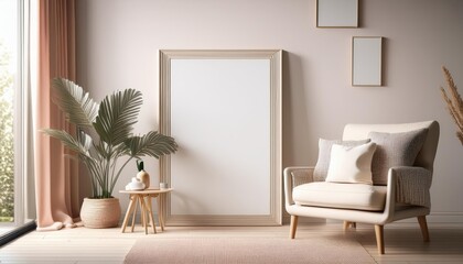LightFilled Pastel Haven A Serene Scandinavian Style 3D Rendered Mockup Frame in a Gentle, Airy Room