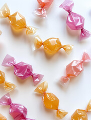 Wrapped candy laying on white background