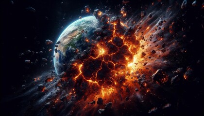 artificial intelligence depiction of Cosmic World Collapse with Dramatic Energy Eruption