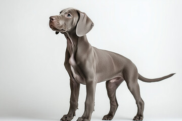 Elegant Weimaraner Adult Dog Showing Perfect Breed Standards in Professional Studio Photography with Expert Lighting Capturing Noble Expression and Distinguished Stance Against Pure White Background