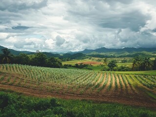 Fototapeta premium Agricultural Field and Mountains