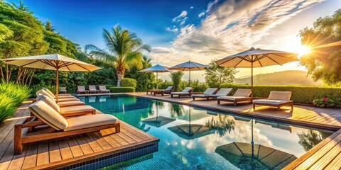 Fototapeta premium Indulge in ultimate relaxation on a lavish pool deck.