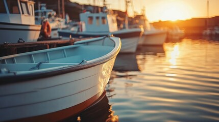 Obraz premium Golden Hour at the Harbor: Serenity on the Water