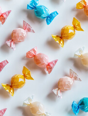 Wrapped candy laying on white background