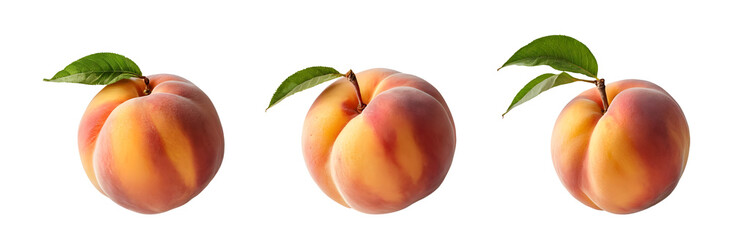 Juicy Peach with Attached Leaf on Black Background
