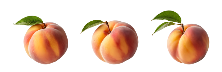Juicy Peach with Attached Leaf on Black Background