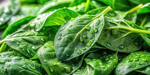 Fototapeta premium Juicy spinach, photographed in the kitchen, embodies healthy eating. A recipe ingredient for salads and nutritious leaf vegetable dishes.