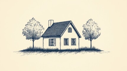 Small House Illustration with Two Trees