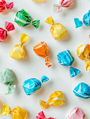 Wrapped candy laying on white background
