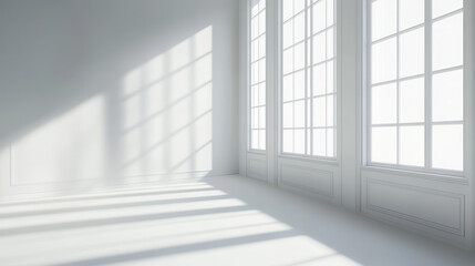 White room with a window and light shadow on the floor