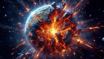 artificial intelligence depiction of Cosmic World Collapse with Dramatic Energy Eruption