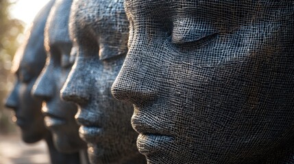 Meshed Faces: A Sculptures Series in a Serene Outdoor Setting
