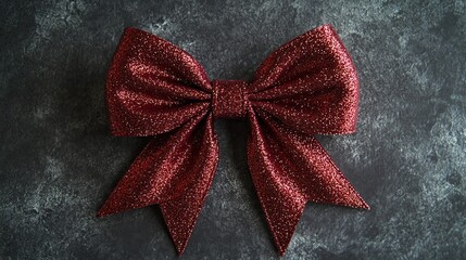 Red ribbon bow with a sparkle effect, isolated on a transparent background, perfect for festive decorations and gifts.